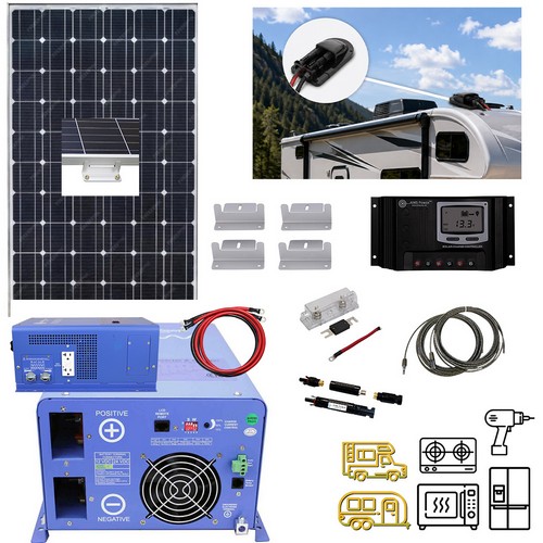 (image for) Aims Power, FCMANTIS, Solar 190 Watt & Inverter Charger 2000 Watt | Solar Charging and Power Kit for RVs, Mobile Setups, or Small Backup Systems